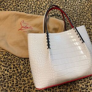 Christian Louboutin White Croc-Embossed Tote